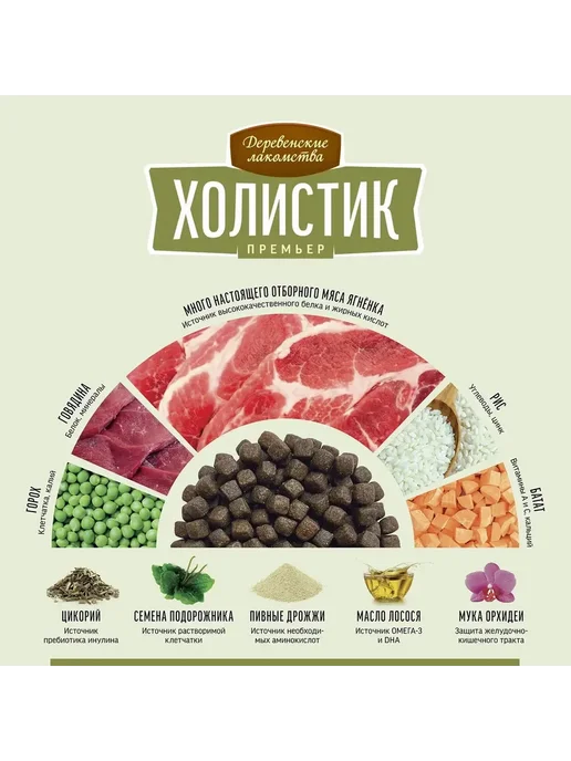 Сухой корм Деревенские лакомства Холистик для собак, мелкие, ягненок, 1 кг, фото 2