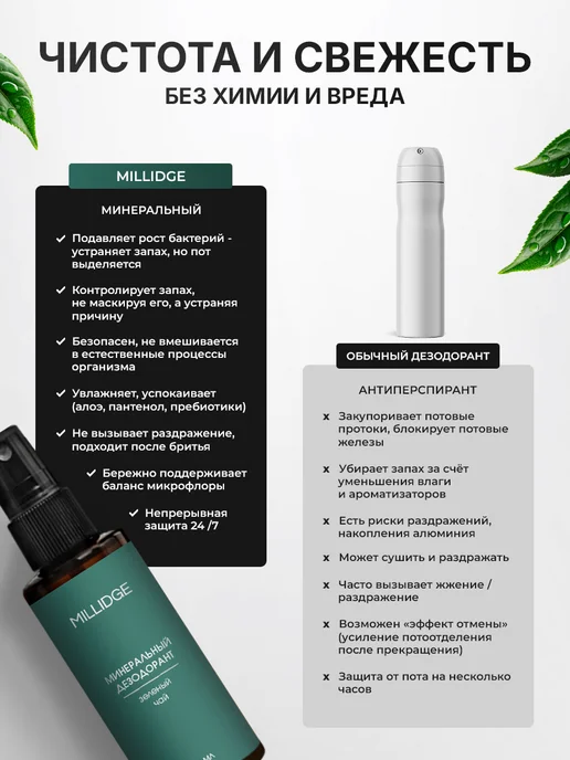MILLIDGE Минеральный дезодорант спрей, зеленый, фото 4