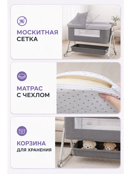 Приставная кроватка для новорожденного люлька колыбель 2в1, вариант, фото 3