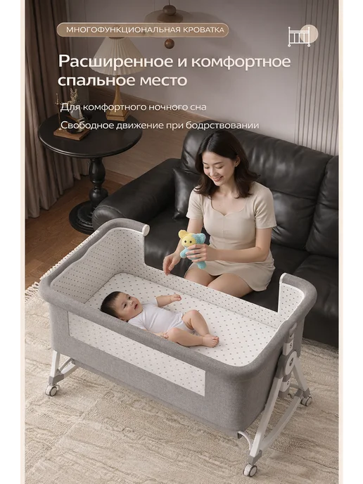Приставная кроватка для новорожденного люлька колыбель 2в1, вариант, фото 7