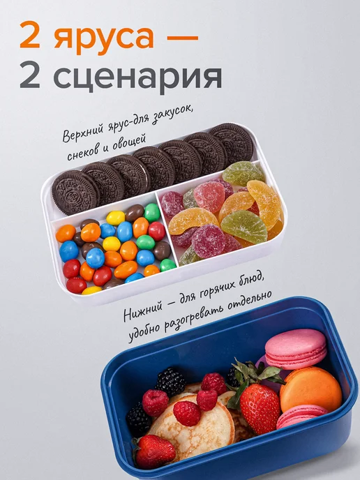 COOK EXPERT Ланч бокс для еды с отделениями двухуровневый с приборами, вариант, фото 2