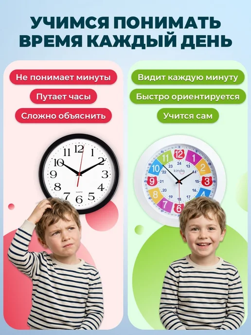 kinda Часы настенные детские обучающие, голубой, фото 2