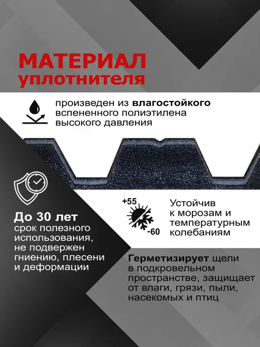 РуфИзол Уплотнитель для профнастила Н57 верхний, 10шт по 0,75м, 10 шт, 0,75 м, фото 3