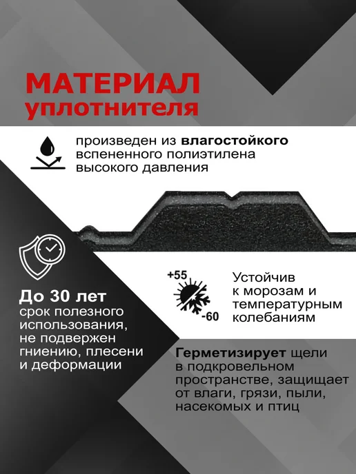 РуфИзол Уплотнитель для профнастила НС44 ТУ верхний (конька), 10шт, 10 шт, фото 3