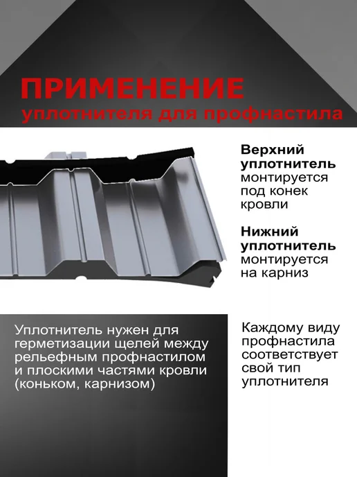 РуфИзол Уплотнитель для профнастила НС44 ТУ верхний (конька), 10шт, 10 шт, фото 4