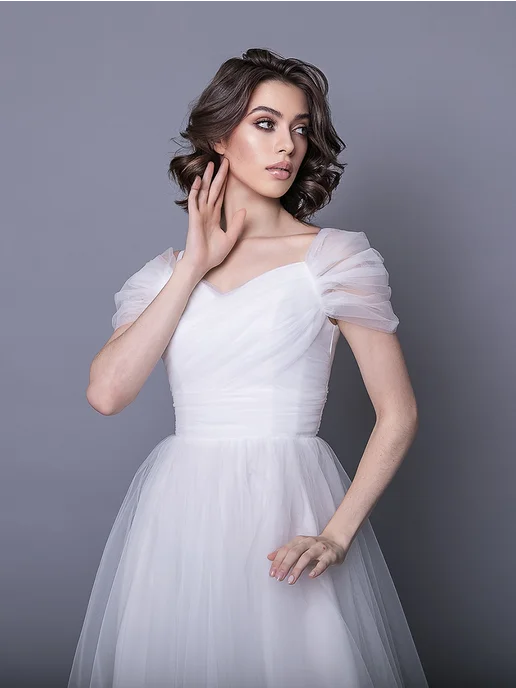 Mila Sposa Пышное свадебное платье длины миди, белый, фото 3