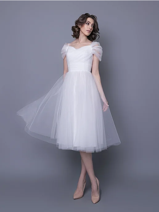 Mila Sposa Пышное свадебное платье длины миди, белый, фото 6