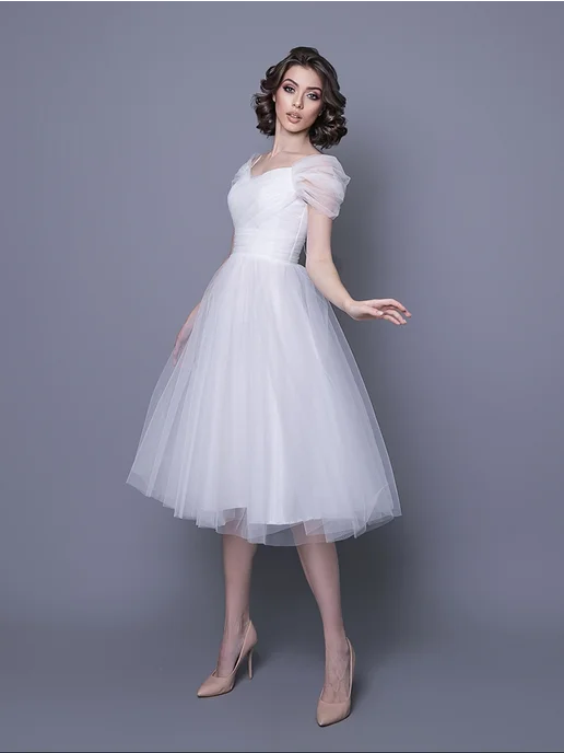 Mila Sposa Пышное свадебное платье длины миди, белый, фото 7