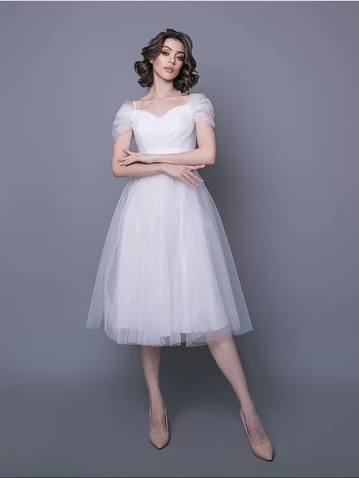 Mila Sposa Пышное свадебное платье длины миди, белый, фото 8