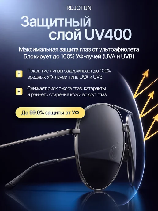 RDJOTUN Очки солнцезащитные поляризационные авиаторы 5 В 1, черный, фото 8