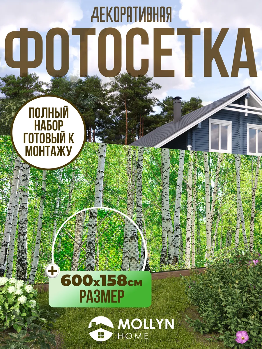 Фотосетка / фотофасад для забора, 600х158 см, березки
