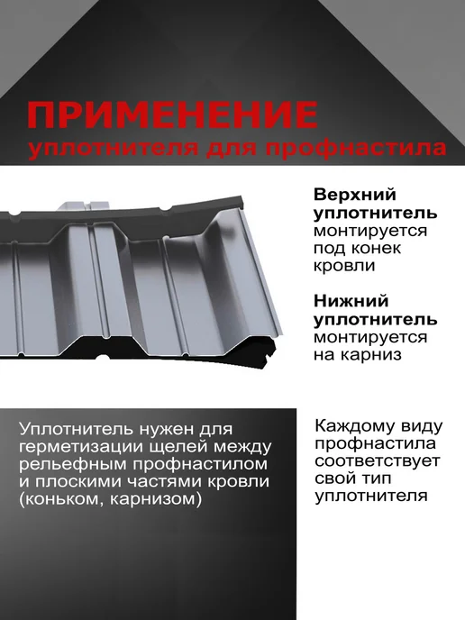 РуфИзол Уплотнитель для профнастила НС44 ТУ нижний, 10шт по 1м, 10 шт, 1 м, фото 4