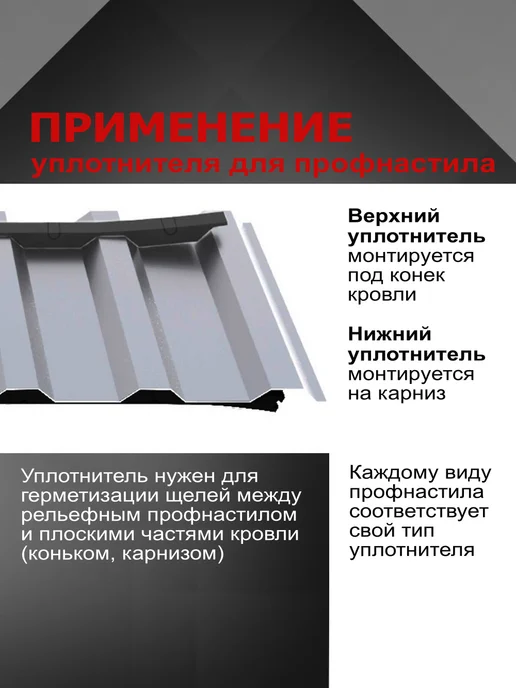РуфИзол Уплотнитель для профнастила МП20 (С20) нижний, 10шт по 1.10м, 10 шт, 1,1 м, фото 4