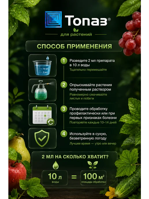 Avgust Фунгицид для цветов и смородины "Топаз" 4 мл, 2 мл, 3 шт, фото 3
