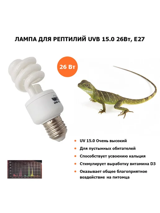 Lucky Herp Лампа для рептилий UVB 15.0 26 Вт, для террариумов, 26 Вт, фото 2
