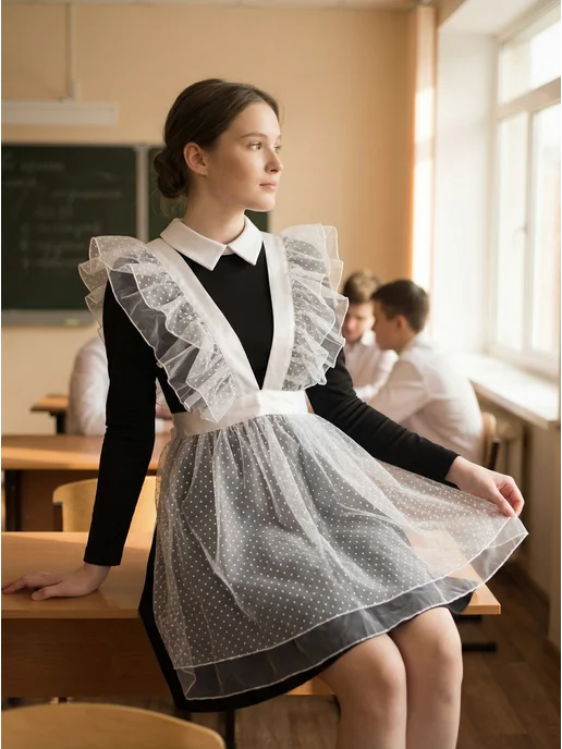 LELU KIDS Фартук школьный на 1-е сентября, белый, фото 2
