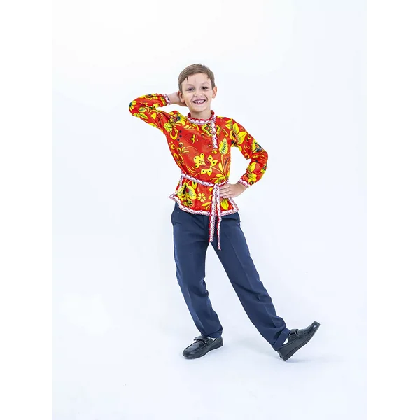 Карнавальная русская рубаха Хохлома атлас, р. 30