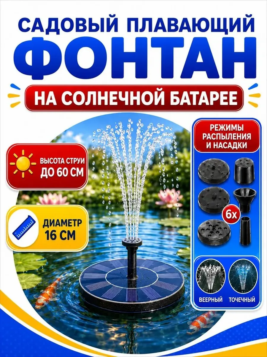 Фонтан на солнечной батарее плавающий, 16 см