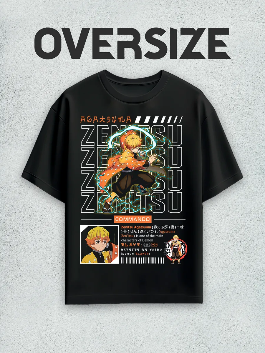 Футболка оверсайз Зенитсу, аниме Клинок рассекающий демонов