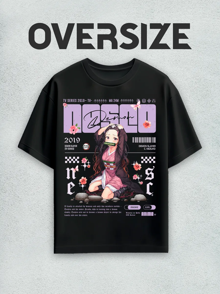 Футболка оверсайз аниме Нэдзуко, Клинок рассекающий демонов