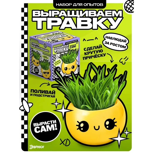 Набор для опытов выращиваем траву в горшочке Смайл милый