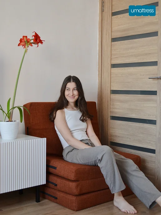 umattress Бескаркасный раскладной диван, оранжевый, фото 8
