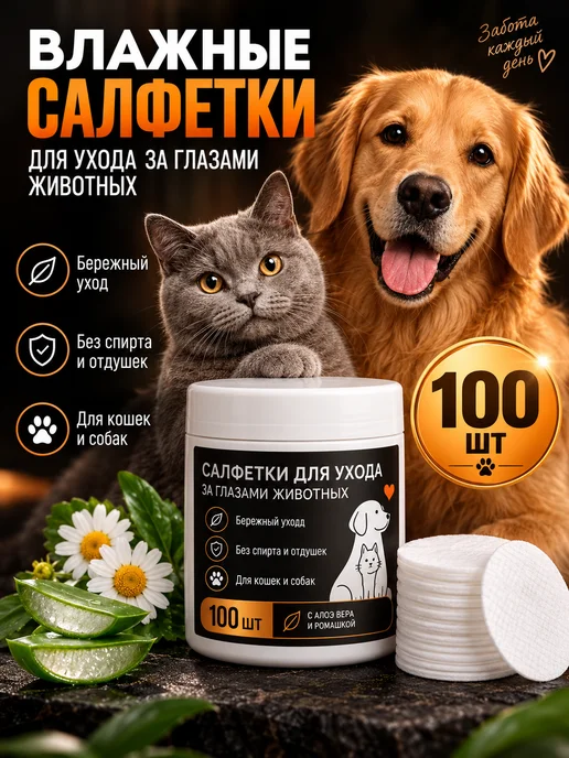 PetLabs влажные салфетки для глаз собак и кошек 100 шт, 100 шт