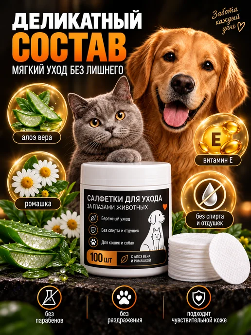 PetLabs влажные салфетки для глаз собак и кошек 100 шт, 100 шт, фото 2
