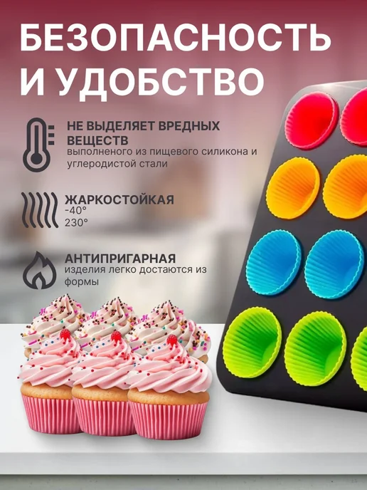 Форма для выпечки кексов маффинов металлическая, черный, фото 3