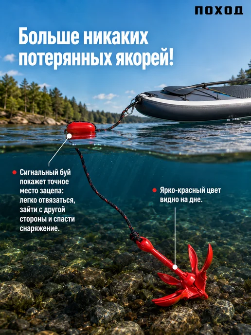 поход Якорь для лодки ПВХ 4 кг с веревкой 15 метров и буйком, 1,5 кг, фото 3