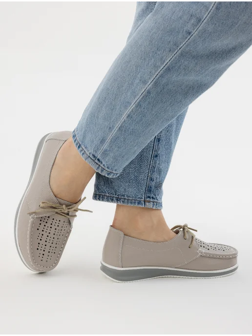 Beon Wear Мокасины летние дышащие натуральная кожа на платформе, серый, фото 3