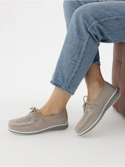Beon Wear Мокасины летние дышащие натуральная кожа на платформе, серый, фото 4