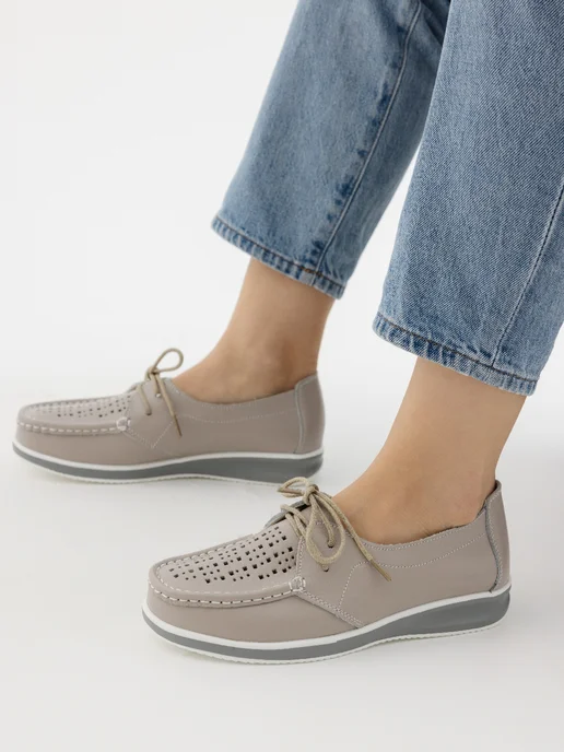 Beon Wear Мокасины летние дышащие натуральная кожа на платформе, серый, фото 5