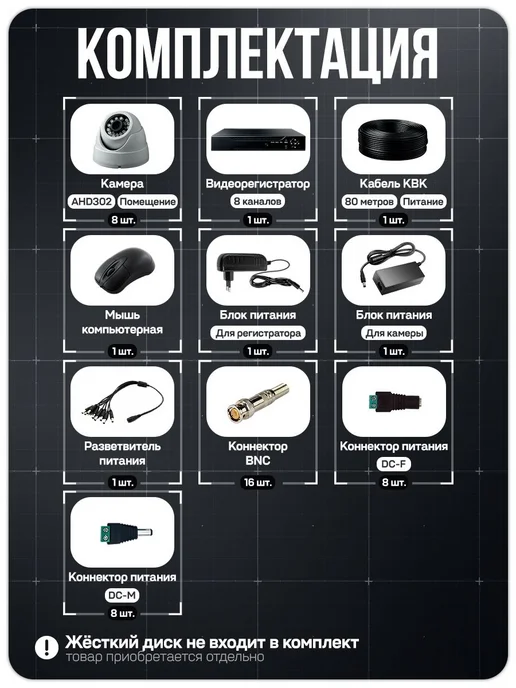 Комплект видеонаблюдения AHD PS-link KIT-A208HD 8 камер 2Мп для помещения, удаленный доступ, ночное видение, белый, фото 2