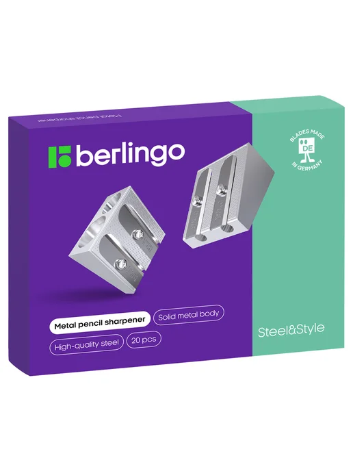 Berlingo Точилка металлическая 2 отверстия для школы, серый, фото 3