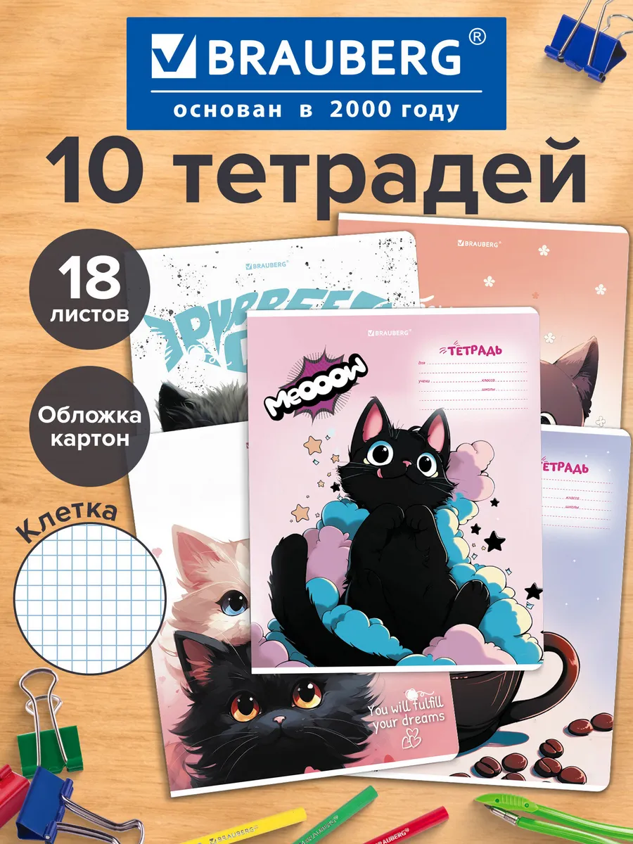 Тетради в клетку 18 листов 10 штук Brauberg