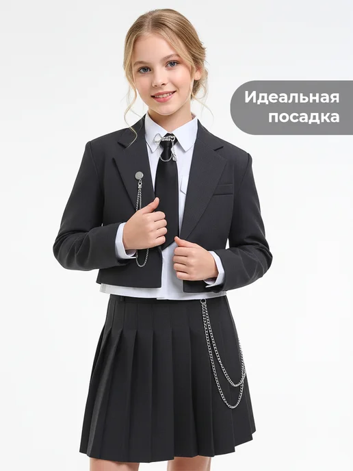 Синяя мода Пиджак классический укороченный для девочки, синий, фото 2