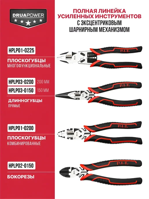 P.I.T. Плоскогубцы PIT комбинированные, 200 мм, черный, фото 5