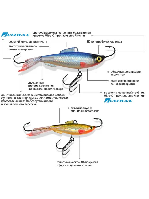 Aqua Балансир ТЮЛЬКА-5 56mm 015 (голубая спинка) 2 штуки, голубой, фото 3
