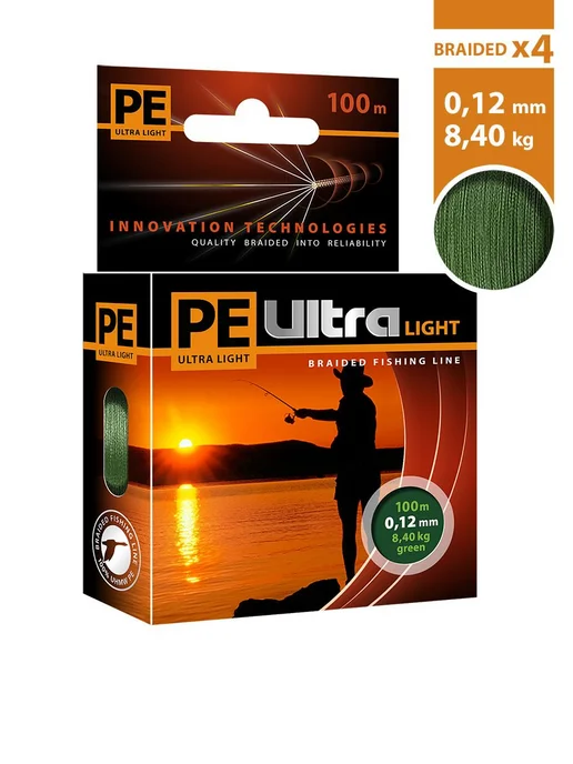 Aqua Плетенка для рыбалки PE ULTRA LIGHT Dark Green 0,12мм 100м, 100 м, фото 2