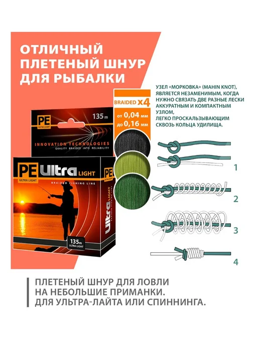 Aqua Плетенка для рыбалки PE ULTRA LIGHT Black 0,08мм 135м, 135 м, фото 5