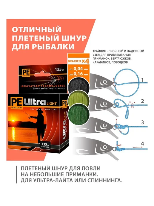 Aqua Плетенка для рыбалки PE ULTRA LIGHT Black 0,08мм 135м, 135 м, фото 6