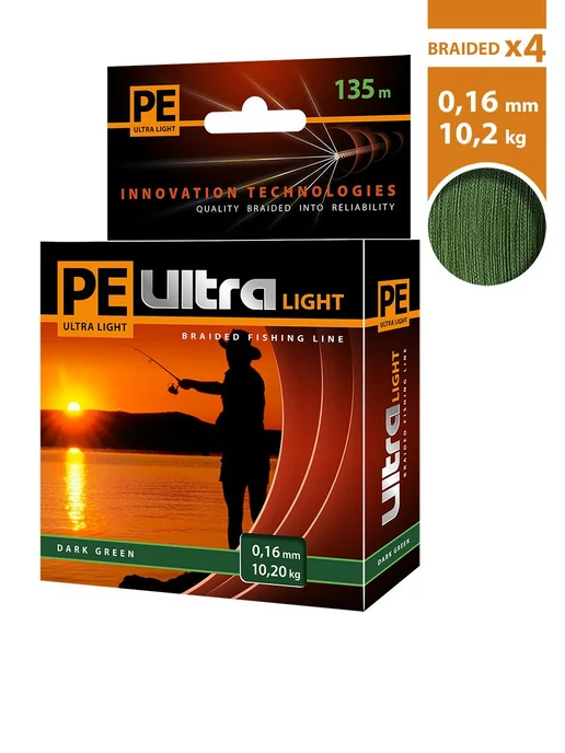 Aqua Плетенка для рыбалки PE ULTRA LIGHT Dark Green 0,12мм 100м, 135 м, фото 2
