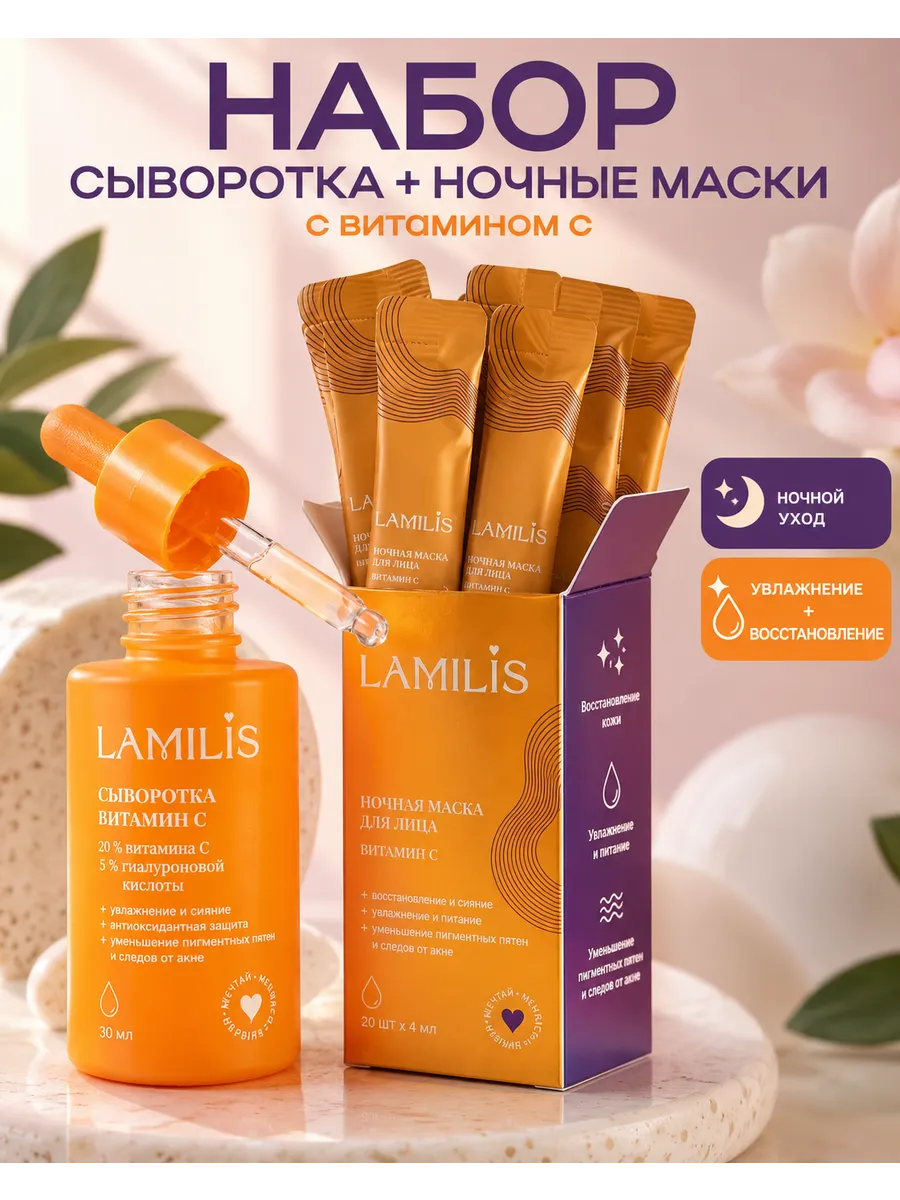 Набор для ухода за лицом ночная маска и сыворотка увлажняющая косметика для лица