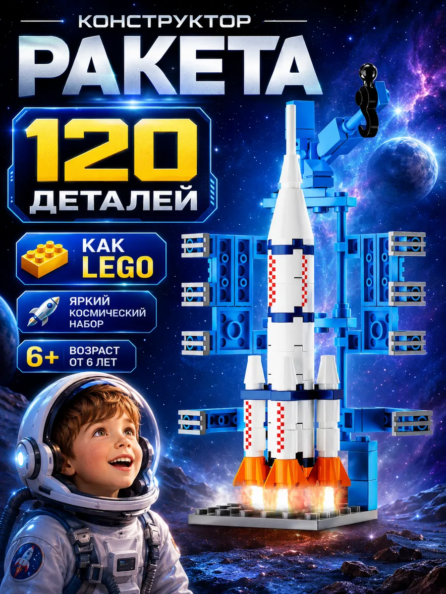 Конструктор для мальчиков космос ракета, 120 деталей