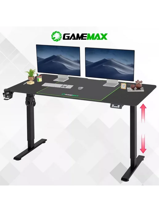 GAMEMAX Компьютерный стол геймера D140-Carbon-EC регулировка высоты, черный, фото 2