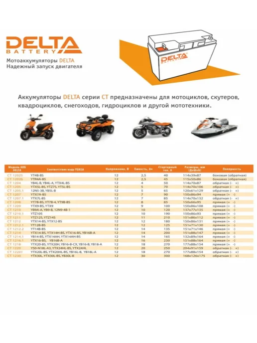 DELTA Вattery Аккумулятор для мото CT 1220 20Aч 250А (Y50-N18L-A3), вариант, фото 3