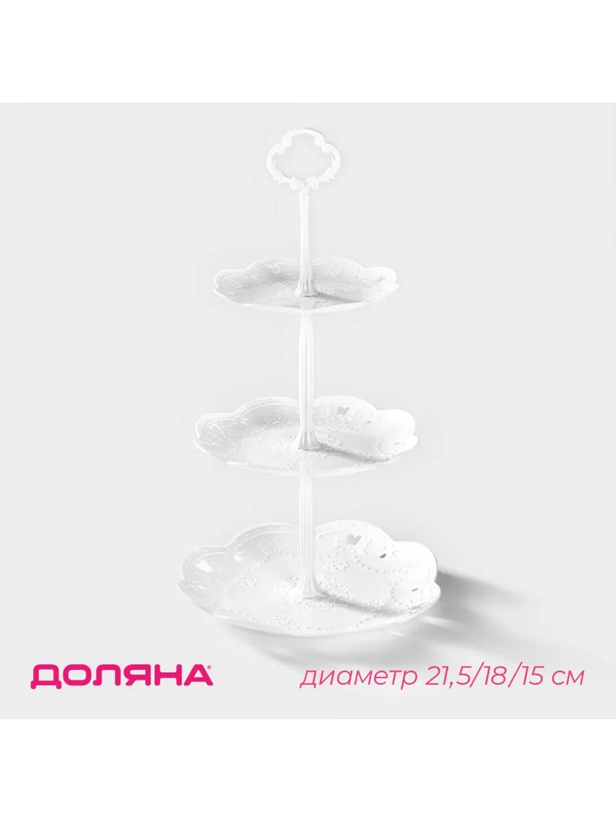 Этажерка-фруктовница 3 яруса круглая белая 21,5-18-15 см