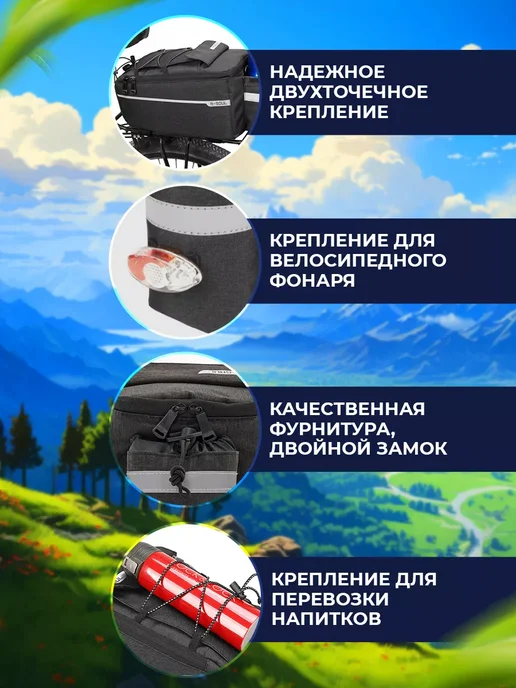 8-SOUL Сумка для велосипеда на багажник водонепроницаемая, черный, фото 3