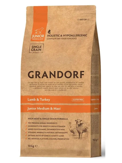 Сухой корм Grandorf' Сред. для собак, крупные, щенки, индейка, ягненок, 10 кг, фото 2